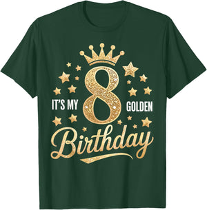 It's My 8th Golden Birthday 8 Year Old Bday Kids Groovy T-Shirt - T-Shirt | Forest