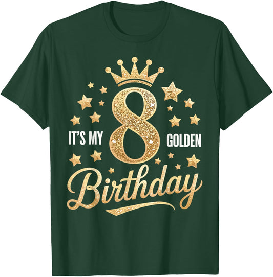 It's My 8th Golden Birthday 8 Year Old Bday Kids Groovy T-Shirt - T-Shirt | Forest
