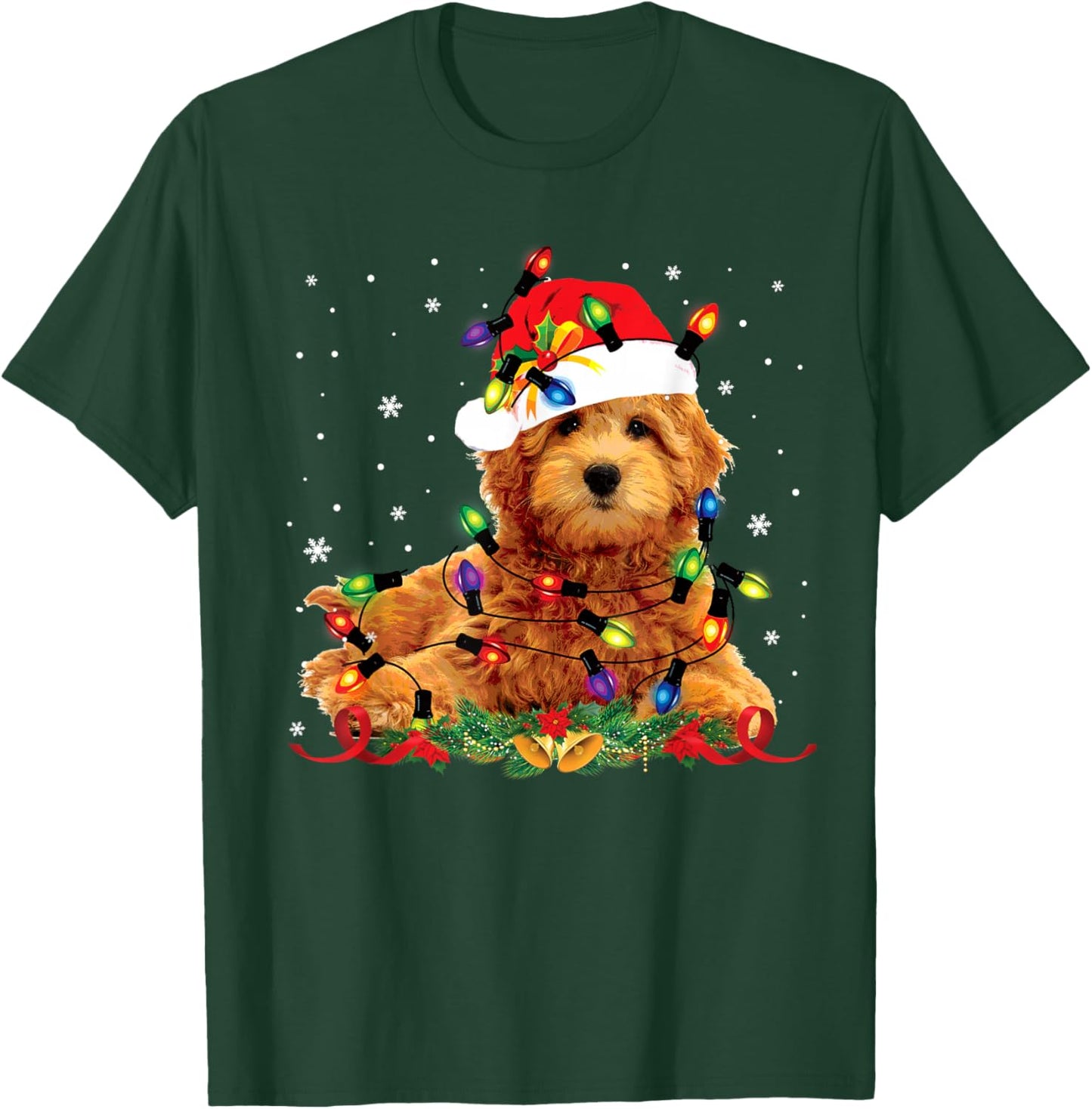 Goldendoodle Christmas Reindeer Lights Funny Dog Xmas Men Women Kids T-Shirt - T-Shirt | Forest