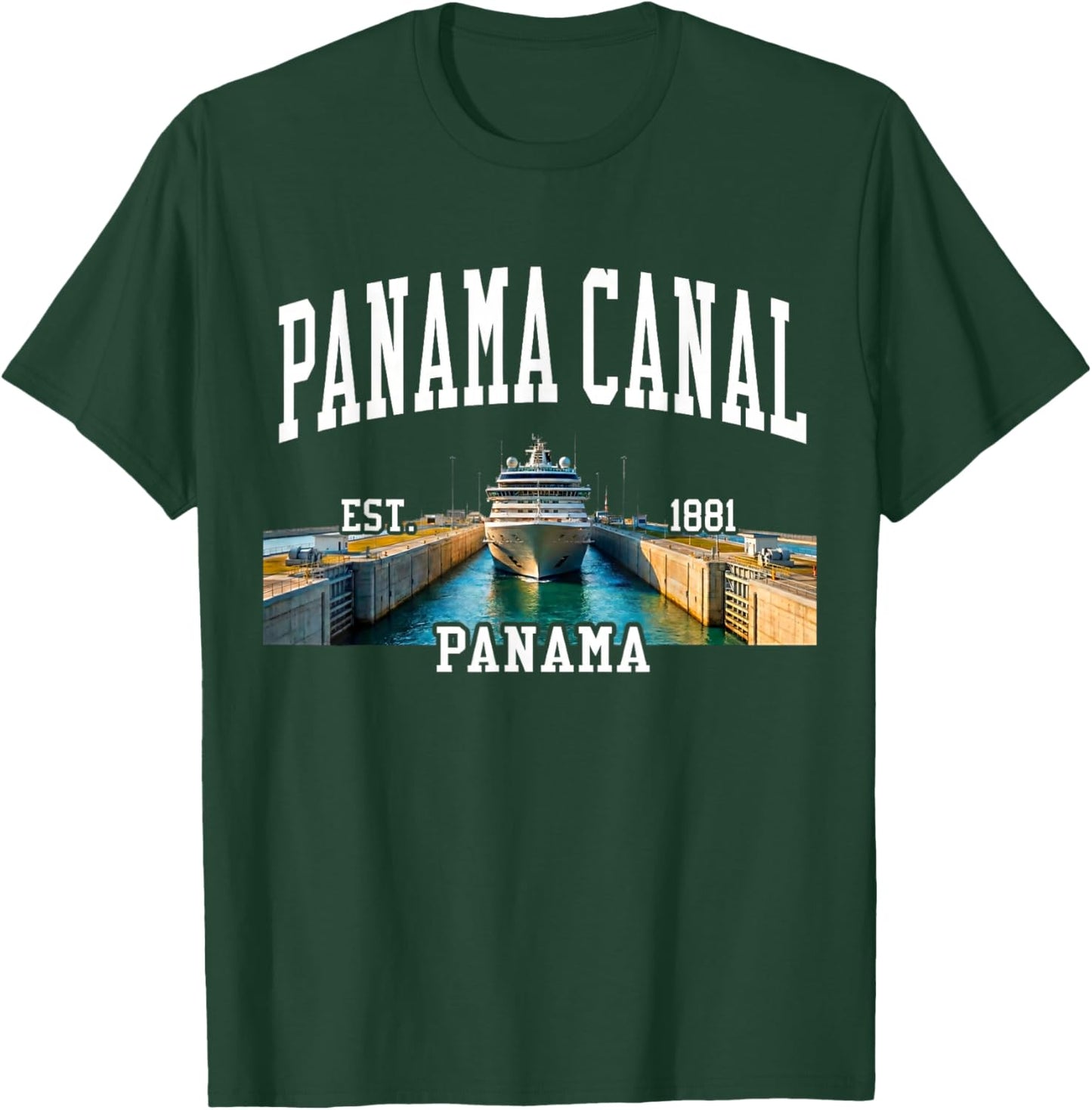 Retro Panama Canal Cruising, Ship in Locks, Retro Graphic T-Shirt - T-Shirt | Forest