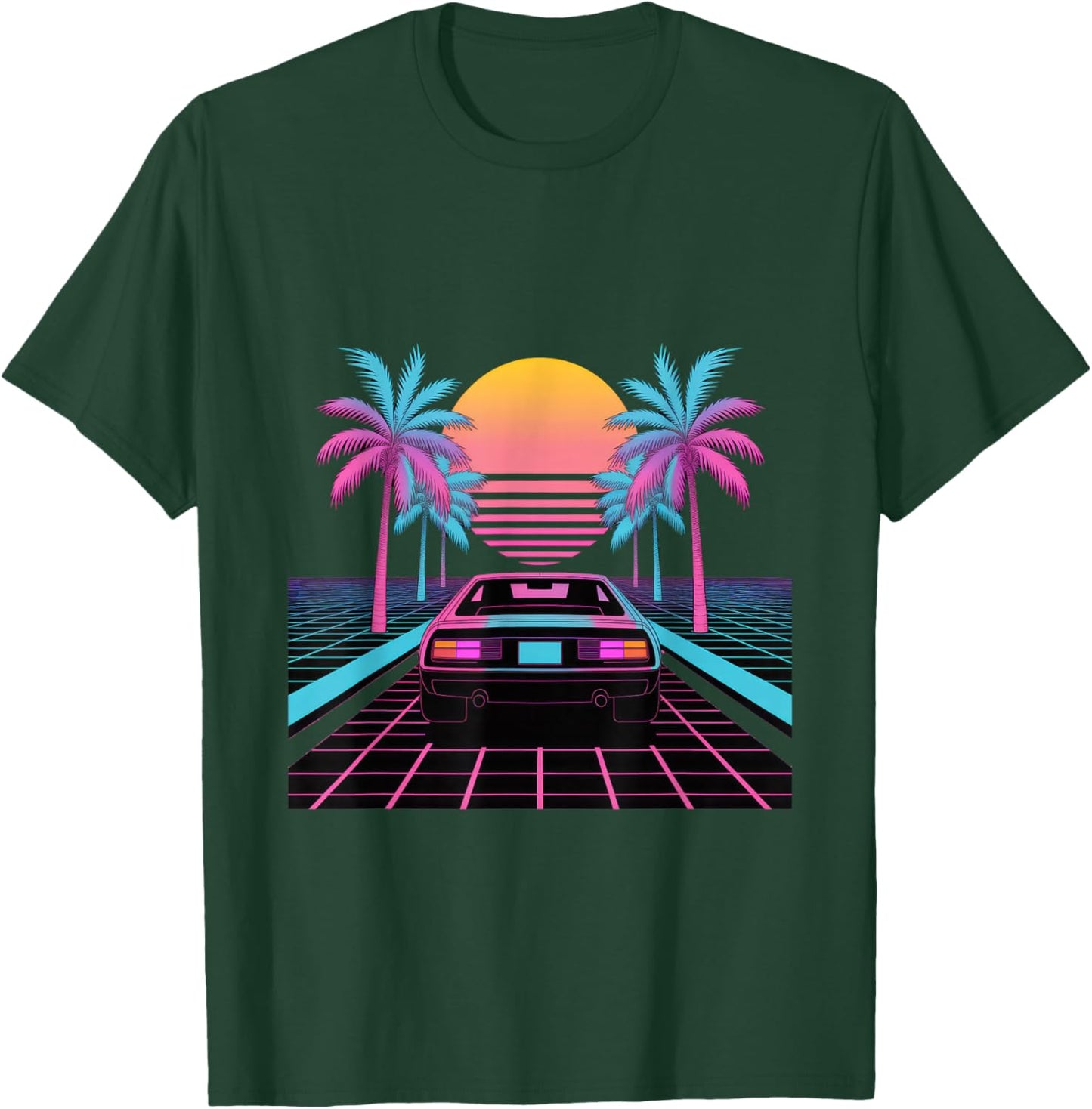 Retro Sunset Car Synthwave Aesthetic T-Shirt - T-Shirt | Forest