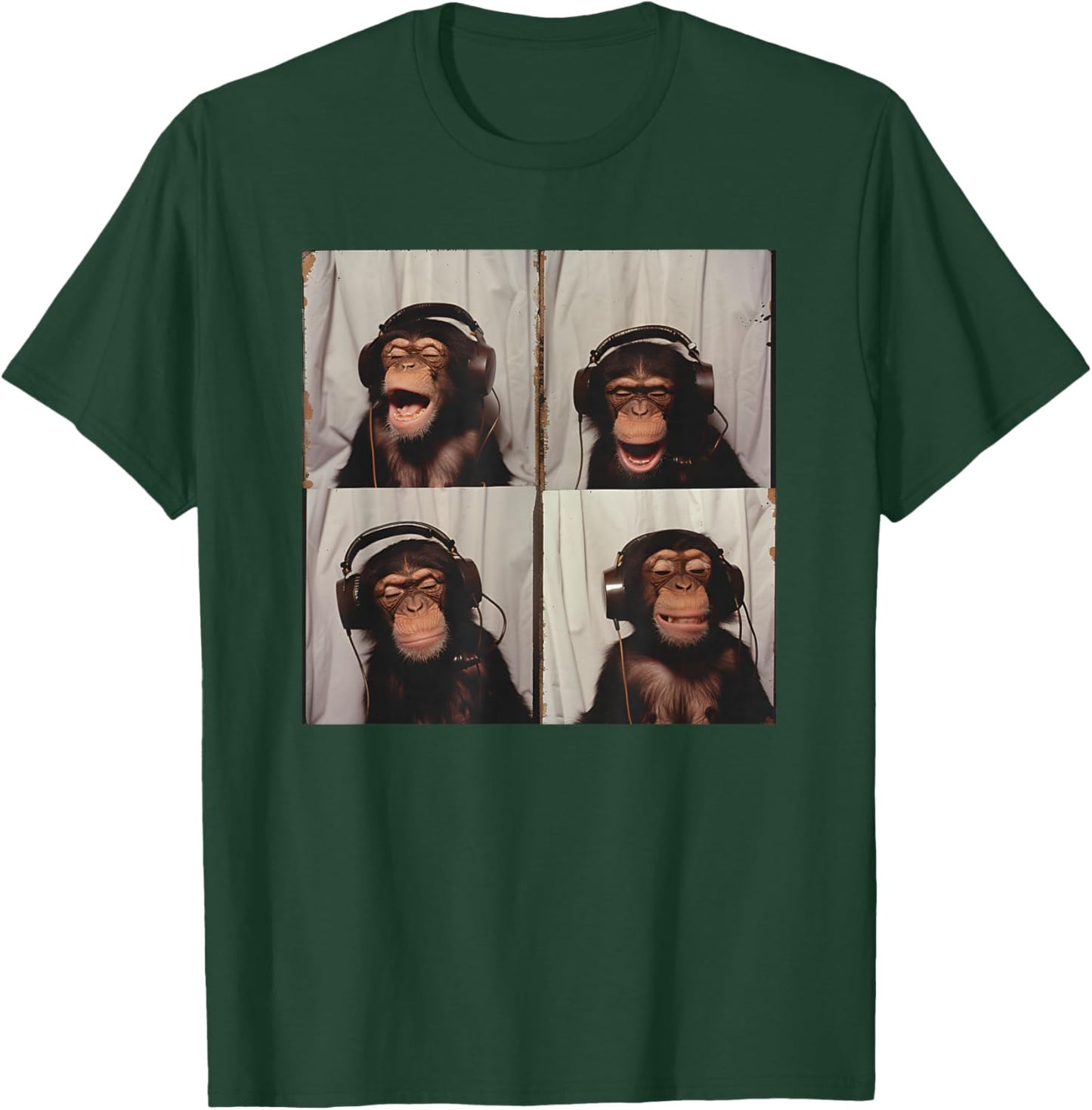 Monkey Wearing Headphones Art Chimp Animal Photobooth T-Shirt - T-Shirt | Forest