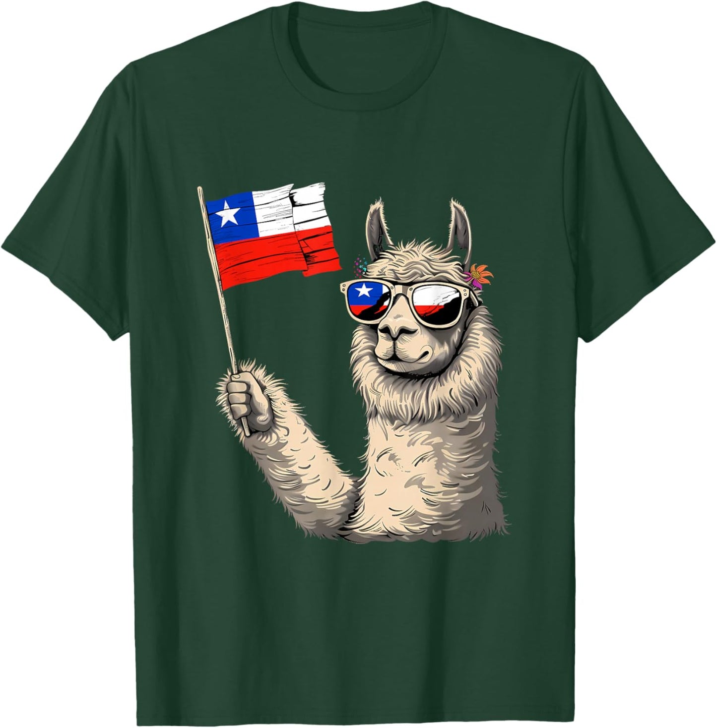 Chile Flag Heart Alpaca Chilean Pride Chilean Roots T-Shirt - T-Shirt | Forest