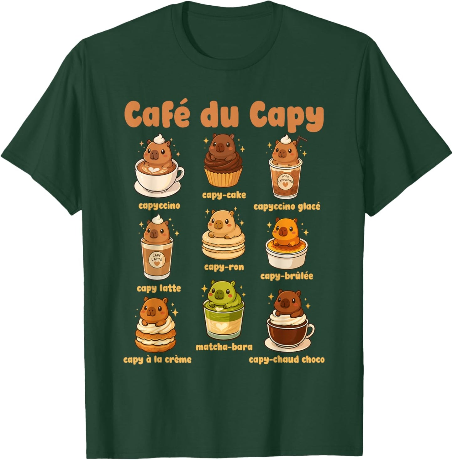 Capybara Coffee Cute Capybara Coffee Pun Kawaii Drink Art T-Shirt - T-Shirt | Forest