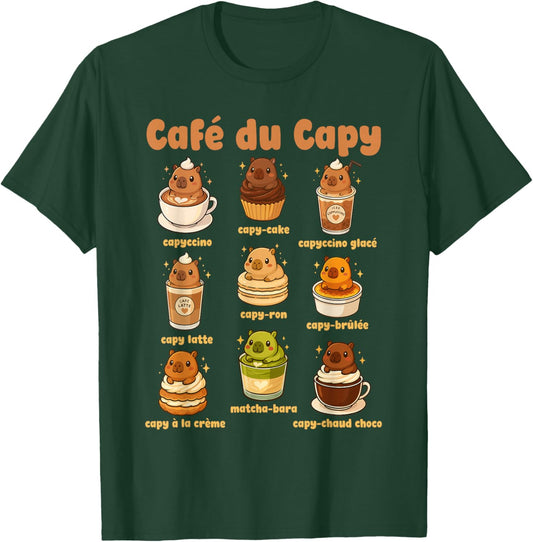 Capybara Coffee Cute Capybara Coffee Pun Kawaii Drink Art T-Shirt - T-Shirt | Forest