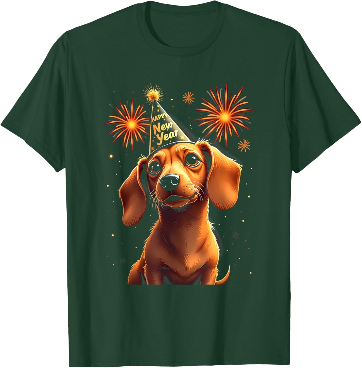 Happy New Year 2025 Eve Firework Dog Funny Dachshund Women Kids T-Shirt - T-Shirt | Forest