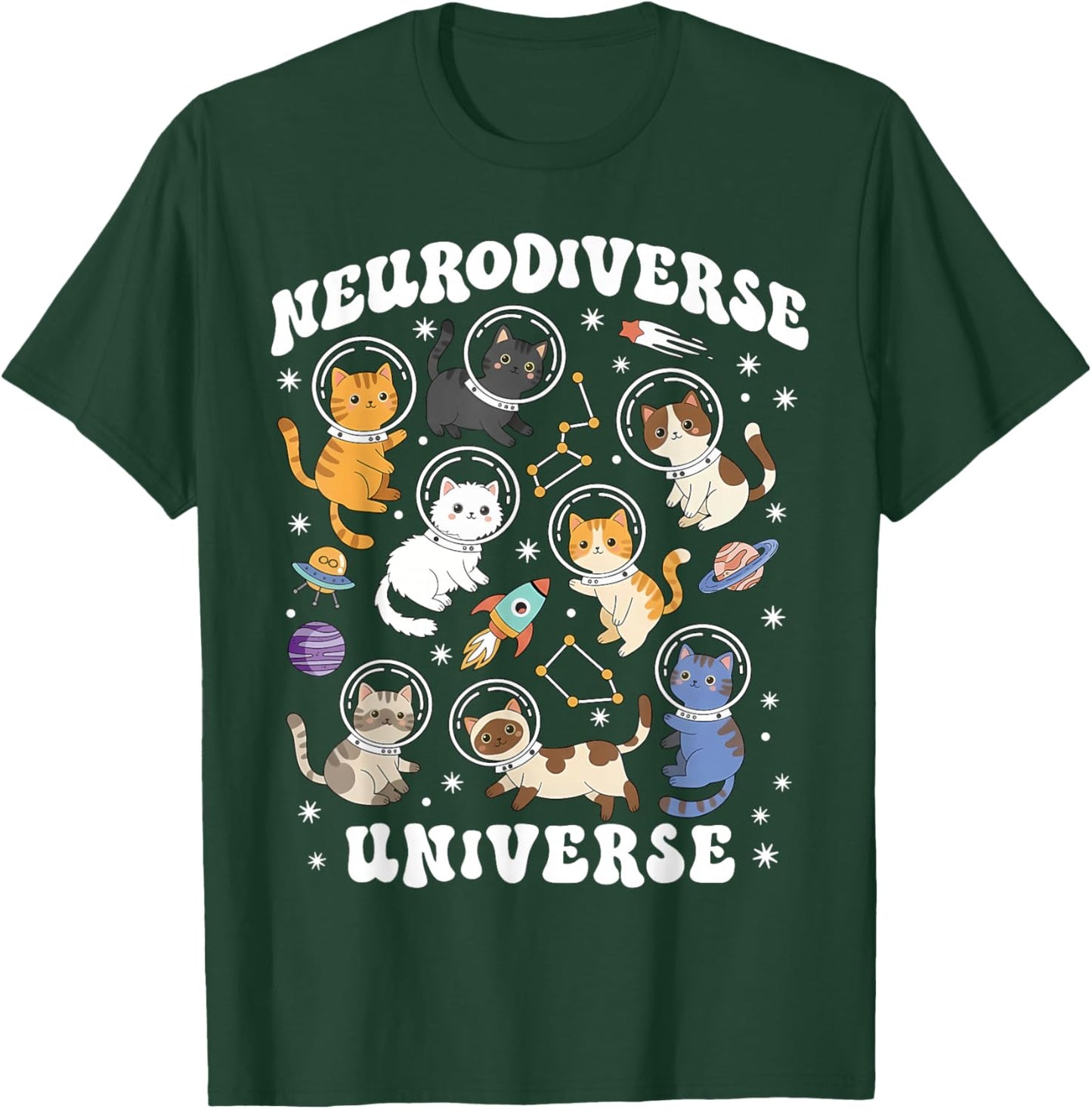 Neurodiverse Universe Cat Kitten Space Autism ABA Therapist T-Shirt - T-Shirt | Forest