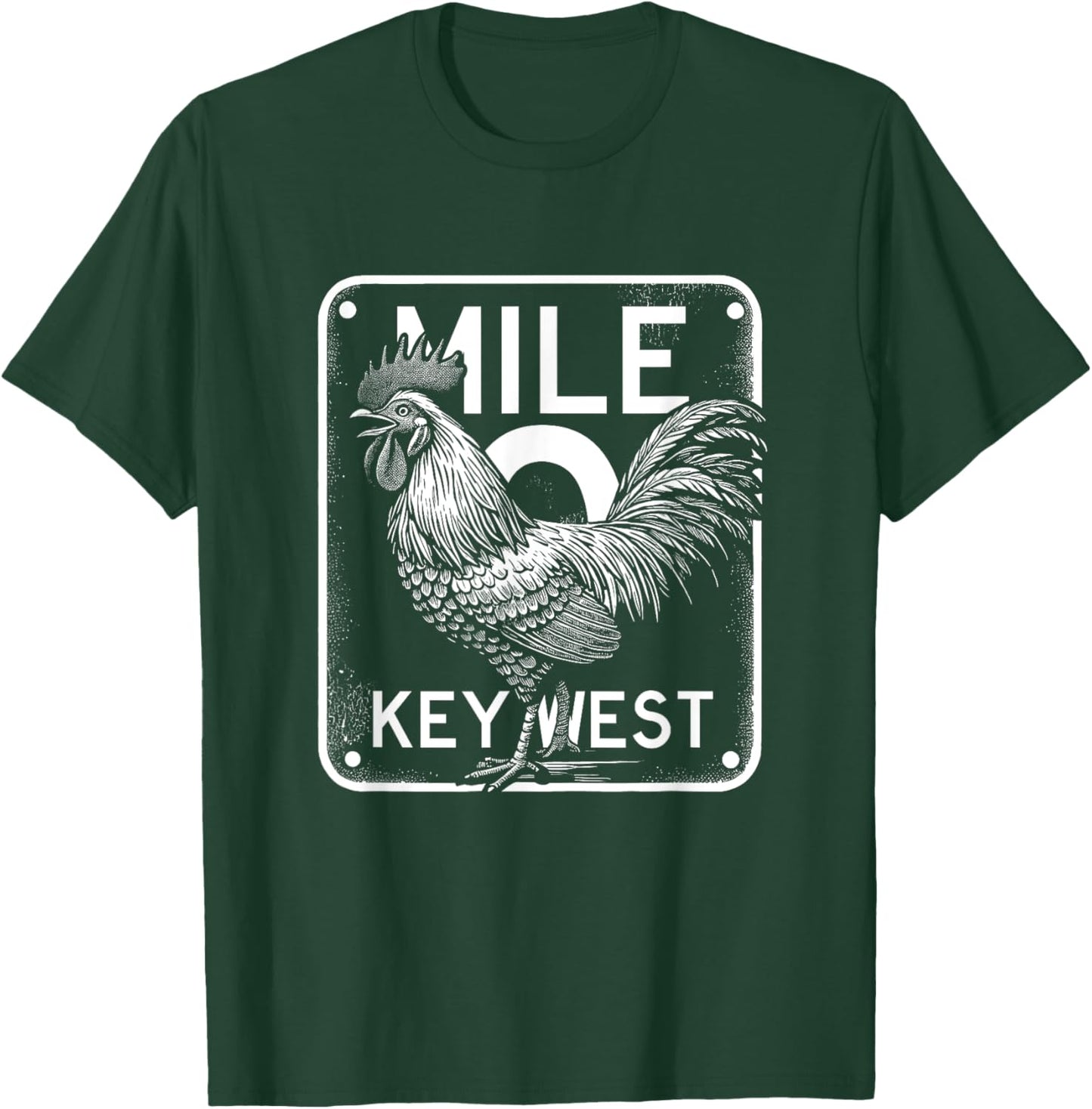 Key West Florida Chicken Retro Mile 0 Rooster Mile Marker T-Shirt - T-Shirt | Forest