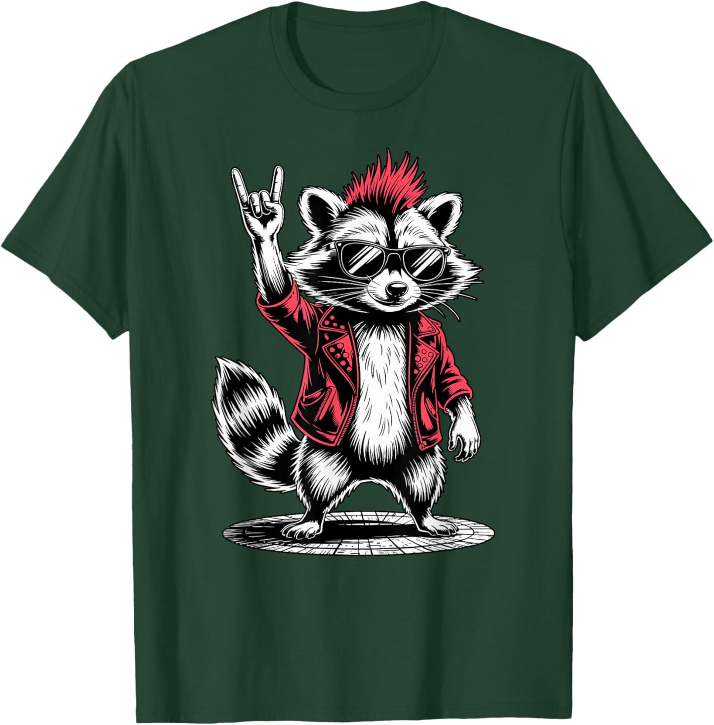 Retro Raccoon Rock Music Men Kids Women Funny Raccoon Punk T-Shirt - T-Shirt | Forest