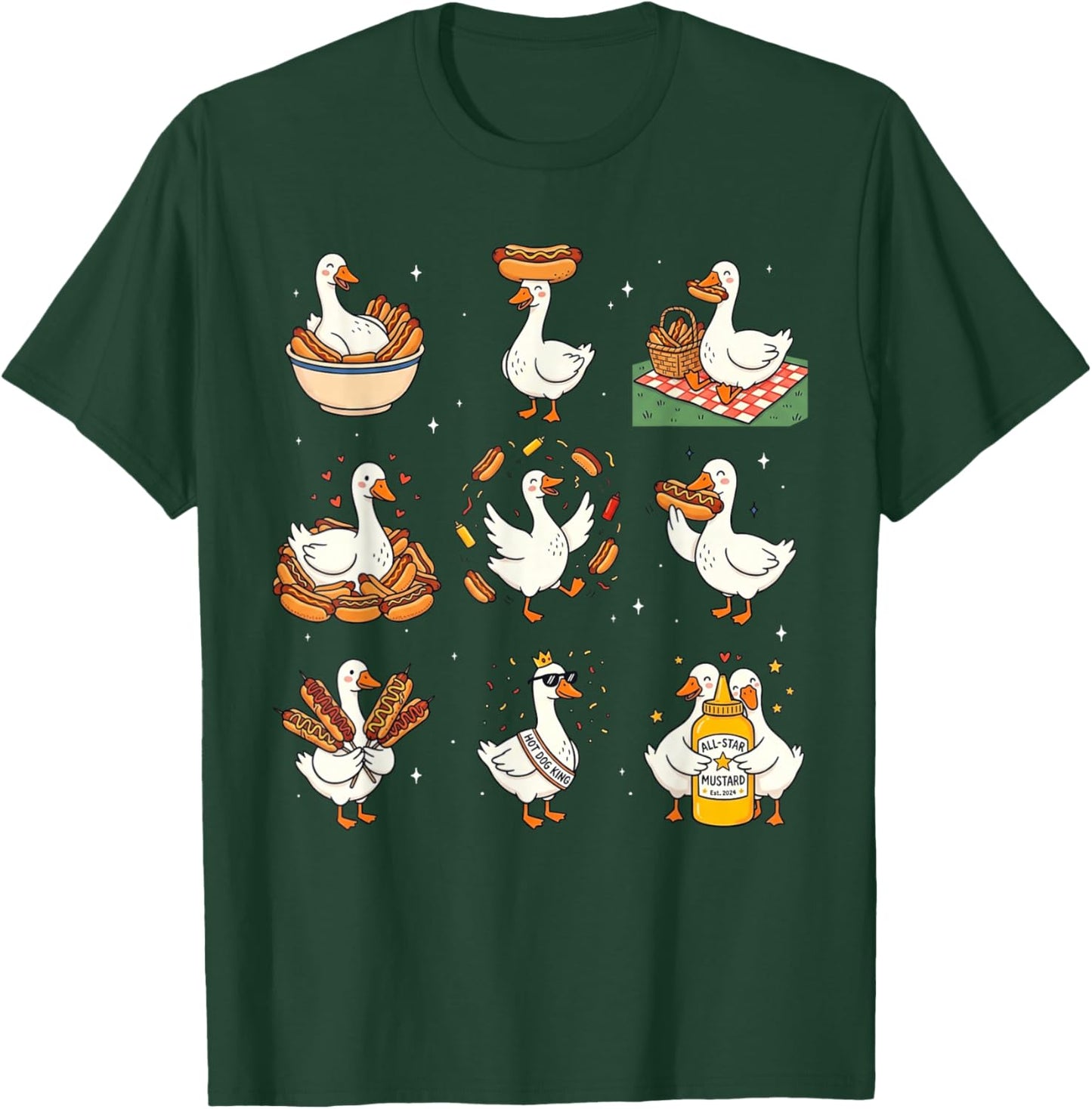 Funny Silly Goose Foodie Hotdog Lover BBQ American Food T-Shirt - T-Shirt | Forest