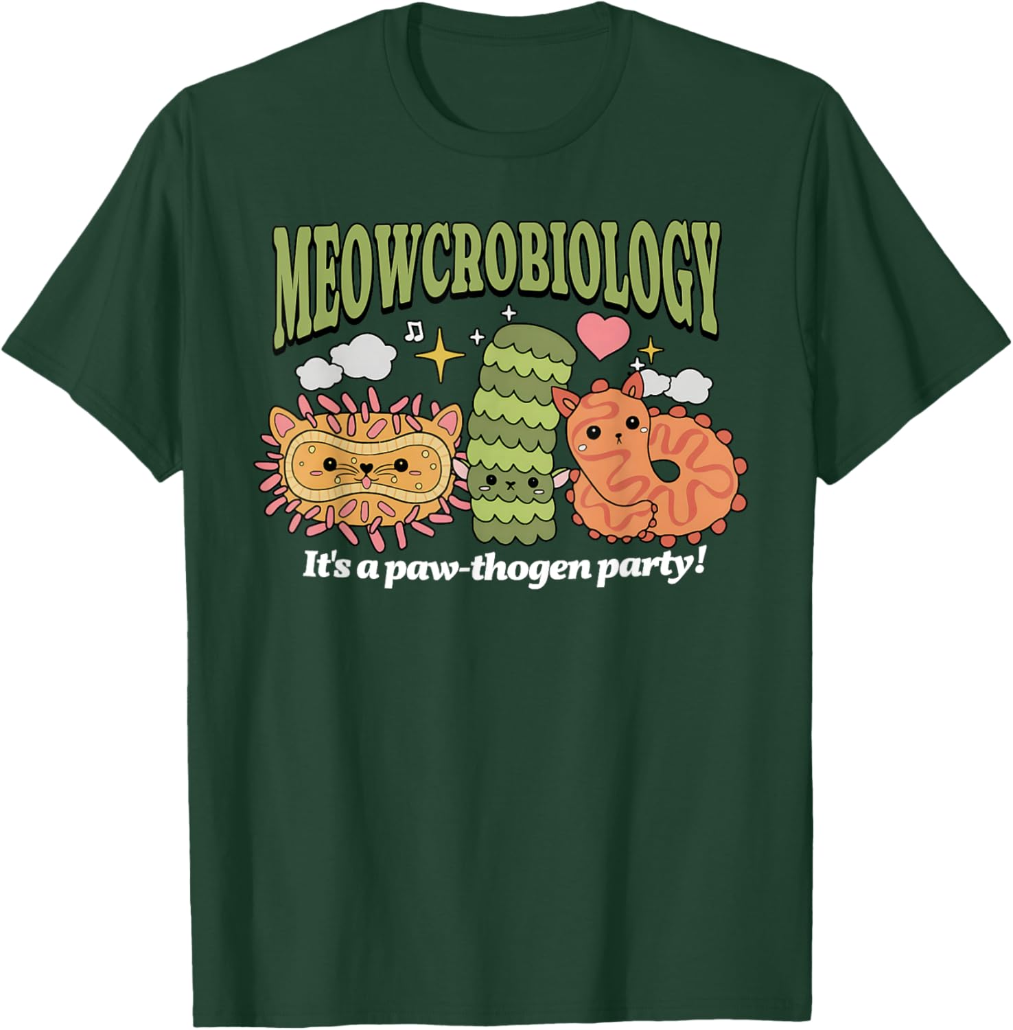 Meowcrobiology Microscopic Cats Science Pet School Biology T-Shirt - T-Shirt | Forest