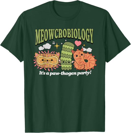 Meowcrobiology Microscopic Cats Science Pet School Biology T-Shirt - T-Shirt | Forest