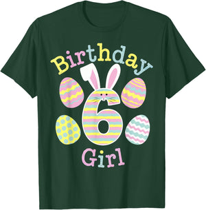 Fun 6th Birthday Easter Day Bunny Rabbit Eggs Girls 6 Yr Old T-Shirt - T-Shirt | Forest