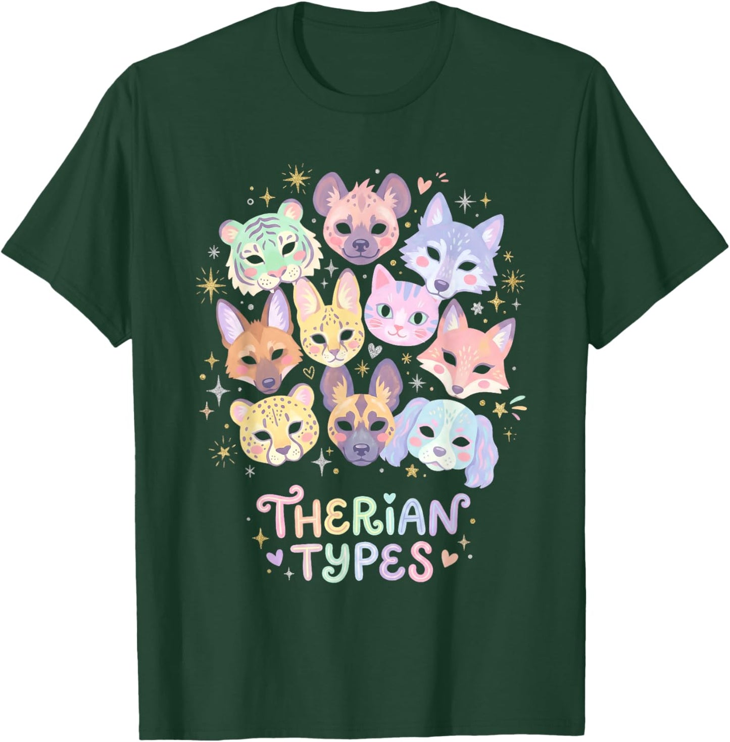 Therian Types Animal Identity Faces Pastel Art T-Shirt - T-Shirt | Forest