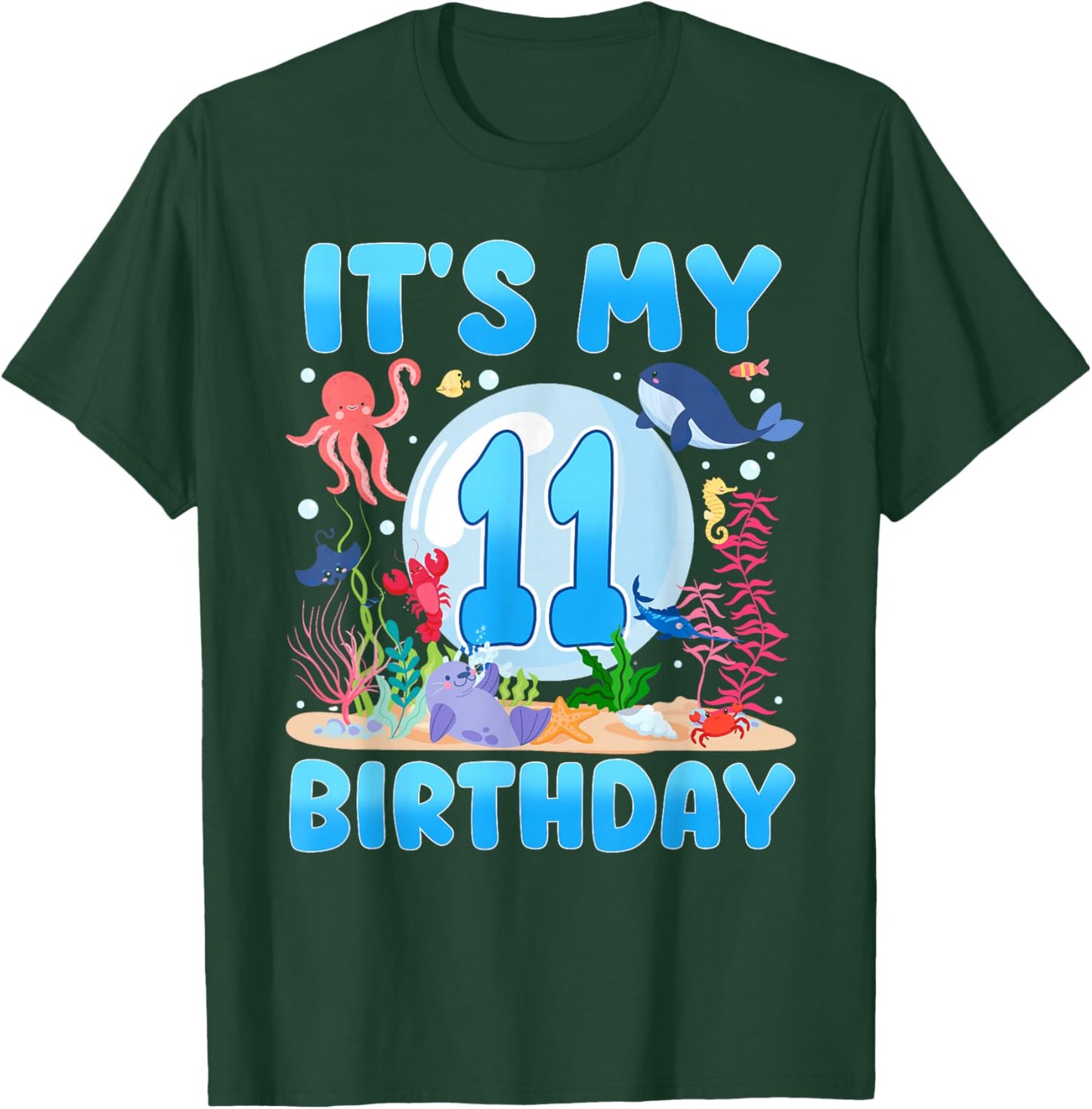 It's My 11th Birthday Ocean Sea Animals 11 Year Old Birthday T-Shirt - T-Shirt | Forest