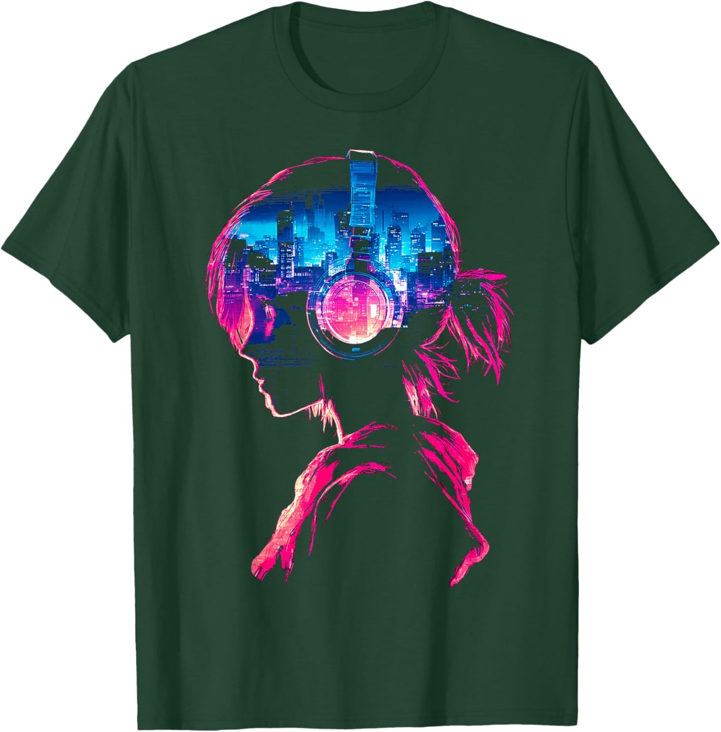 Anime Music Helmet Girl T-Shirt - T-Shirt | Forest