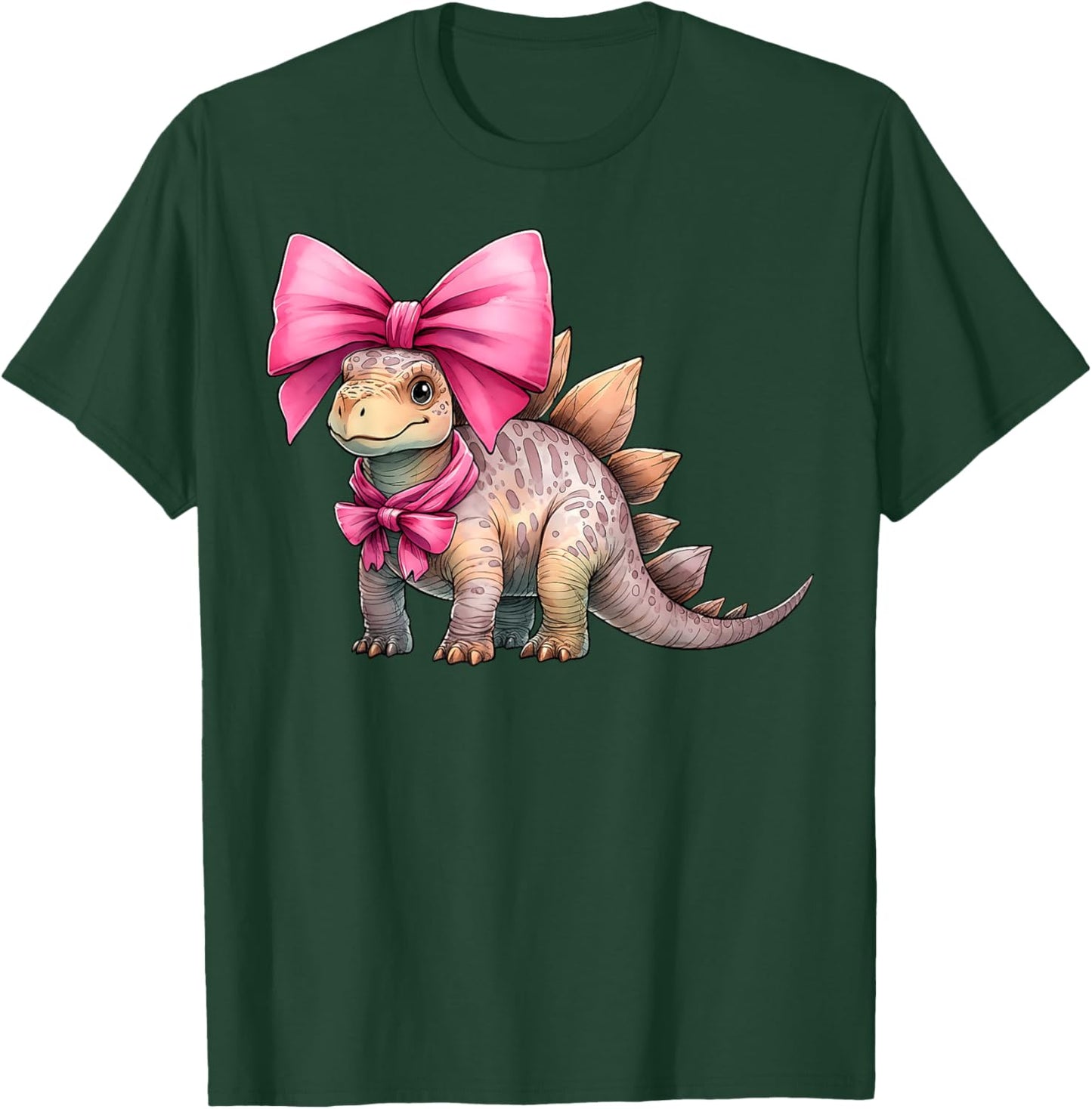 Coquette Bow Stegosaurus Dinosaur Girl Mom Pink Mother's Day T-Shirt - T-Shirt | Forest