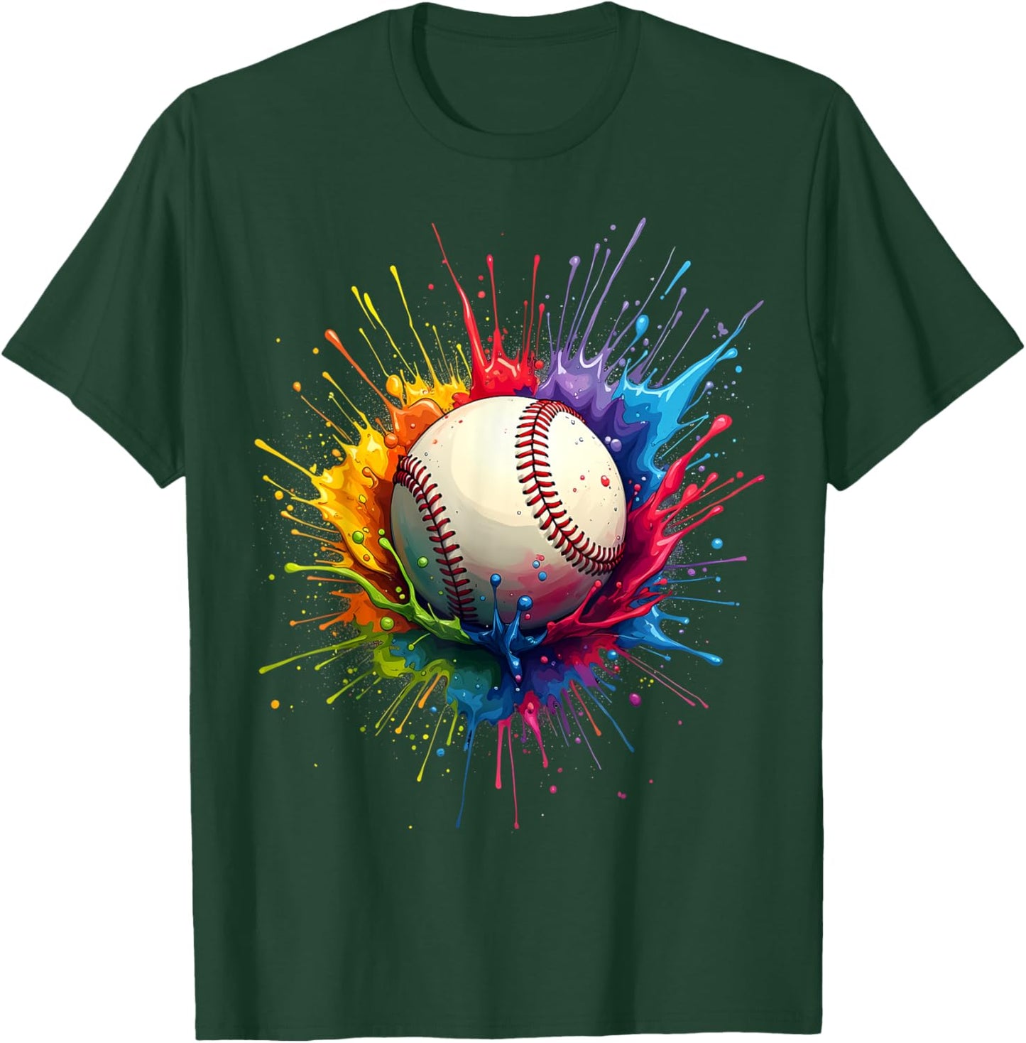 Baseball Player Color Art Colorful Tie Dye Paint Splatter T-Shirt - T-Shirt | Forest