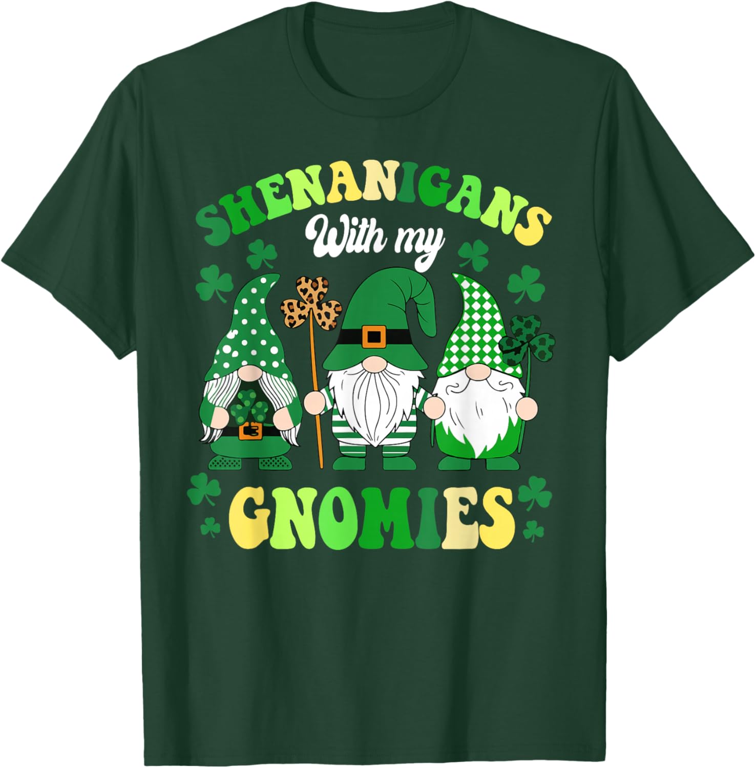 Groovy St Patricks Day Lucky Shamrock Gnomes Irish Women T-Shirt - T-Shirt | Forest