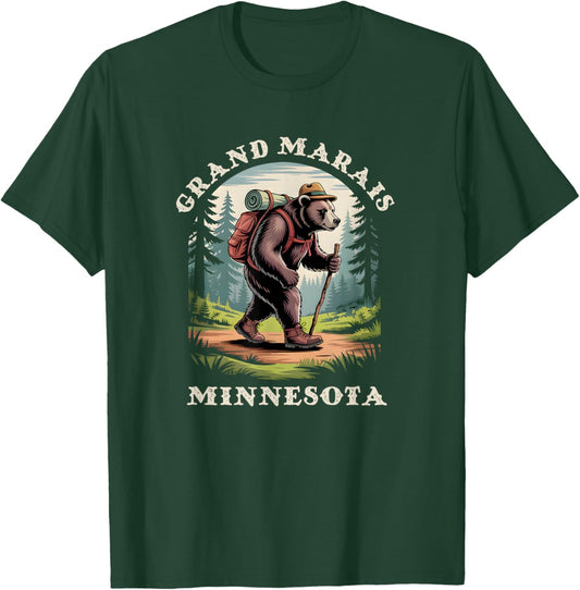 Grand Marais Minnesota Hiking Trail Adventure Bear T-Shirt - T-Shirt | Forest