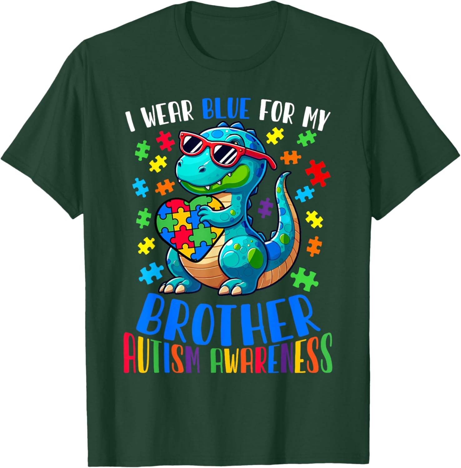 I Wear Blue For My Brother Autism Awareness Support T-Shirt - T-Shirt | Forest