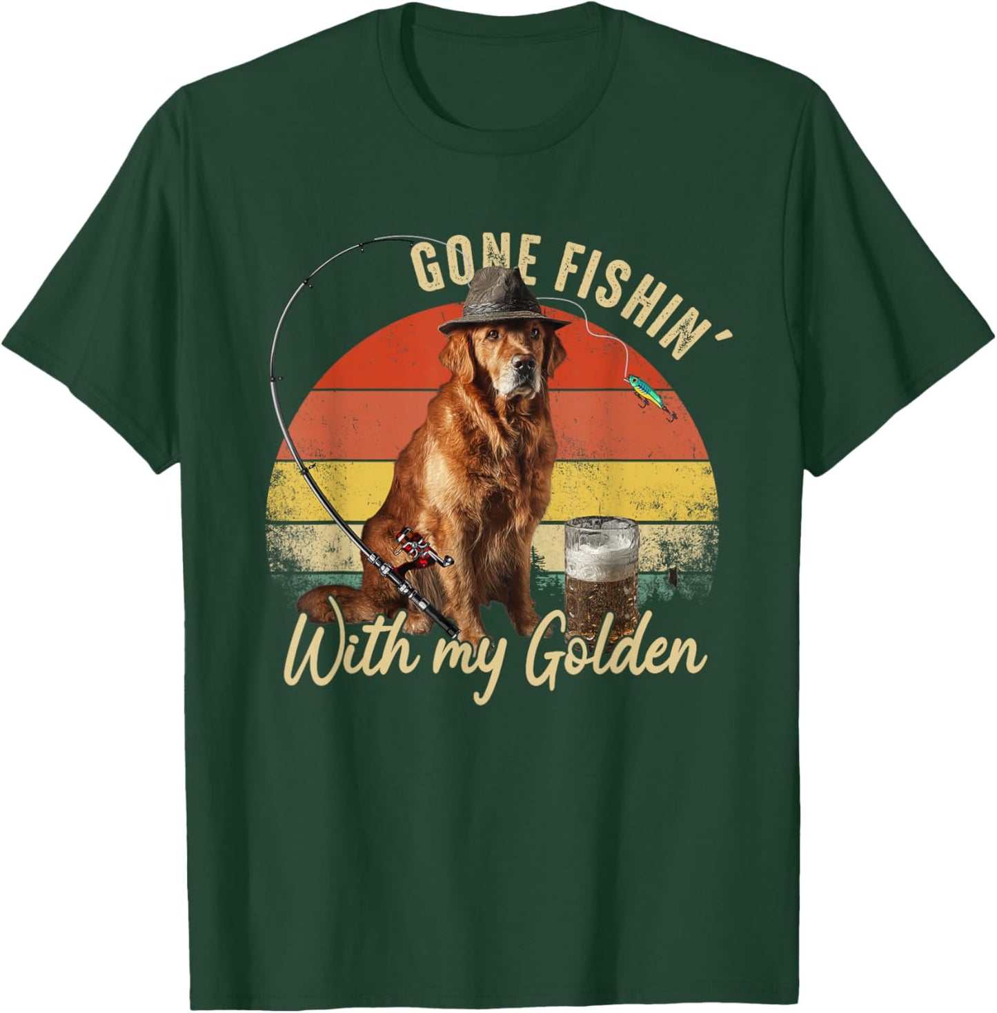 Golden Retriever Chien Rétro Vintage Fête des Pères Pêcheur T-Shirt - T-Shirt | Forest