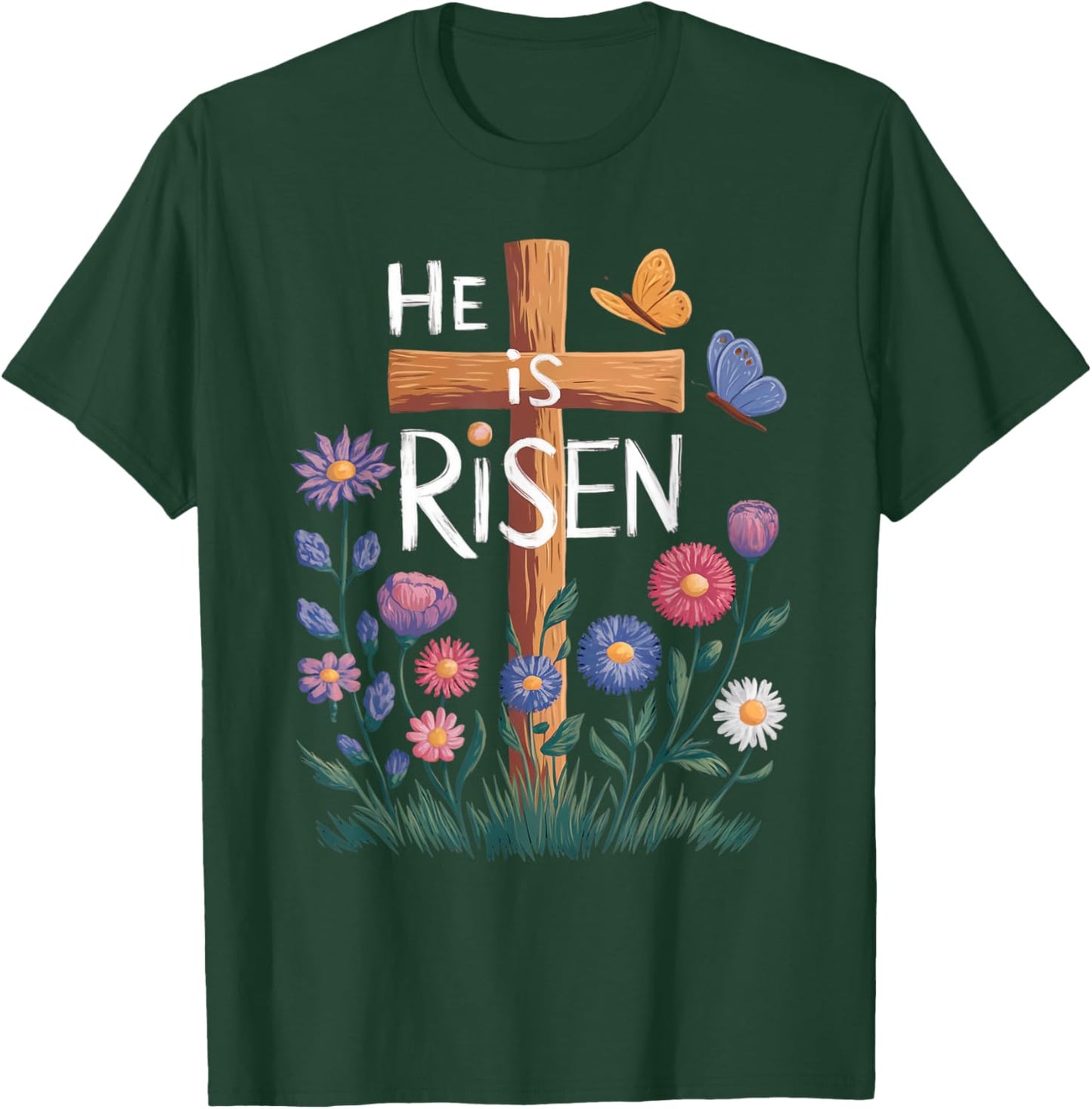 He Is Risen Jesus Floral Christian Easter T-Shirt - T-Shirt | Forest