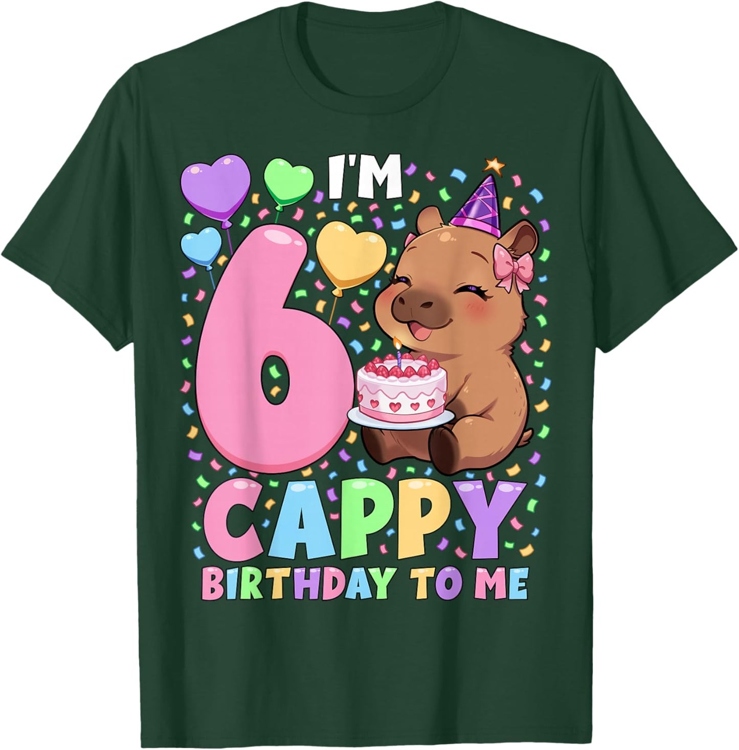 Capybara Birthday Shirt 6 Kawaii Girl Capybara 6th Birthday T-Shirt - T-Shirt | Forest