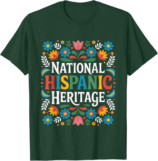 Latino National Hispanic Heritage Month Flowers American T-Shirt - T-Shirt | Forest