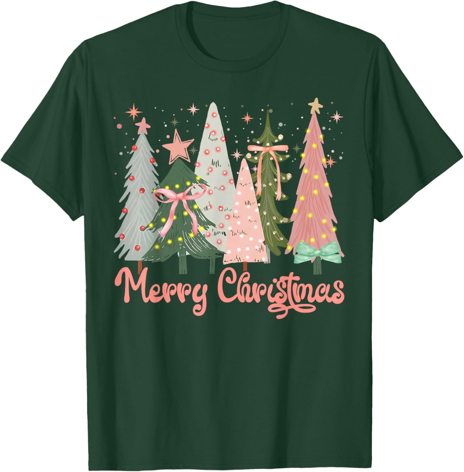 Merry Christmas Tree Boho Xmas Pink Girl Women T-Shirt - T-Shirt | Forest