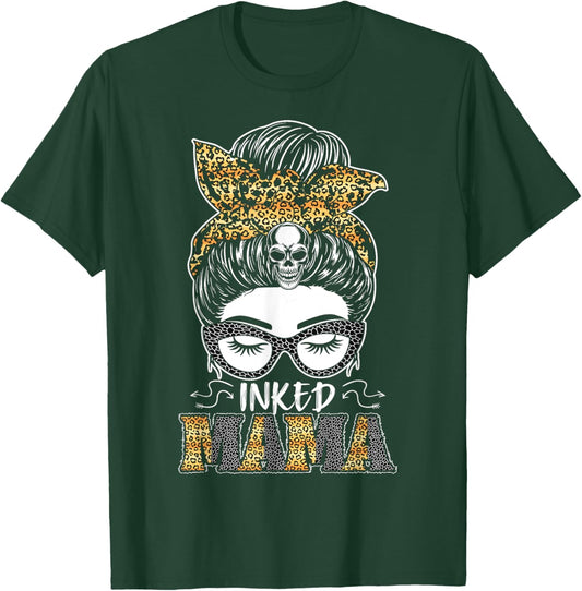 Tattooed Badass Mom Inked Messy Bun Tattoos Inked Mama T-Shirt - T-Shirt | Forest