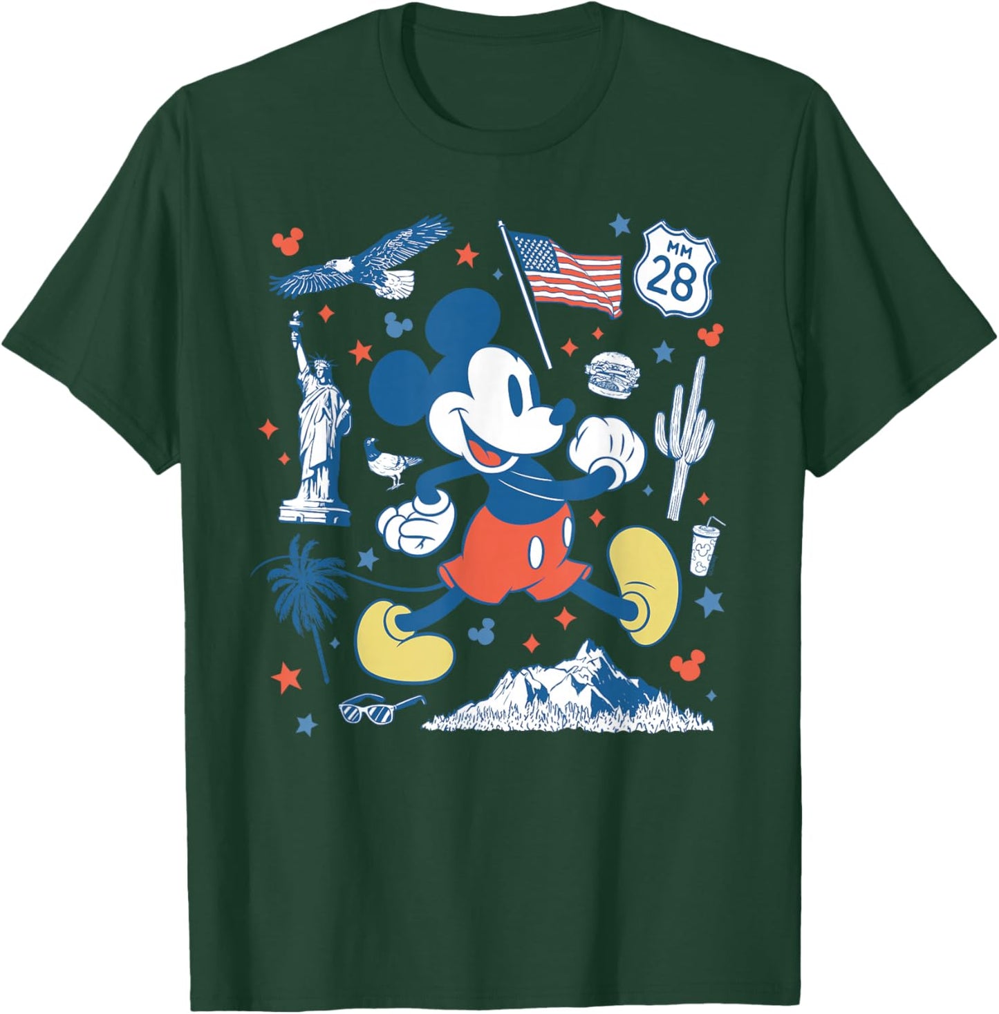 Disney Mickey Mouse USA Americana Collage 4th of July 250th T-Shirt - T-Shirt | Forest