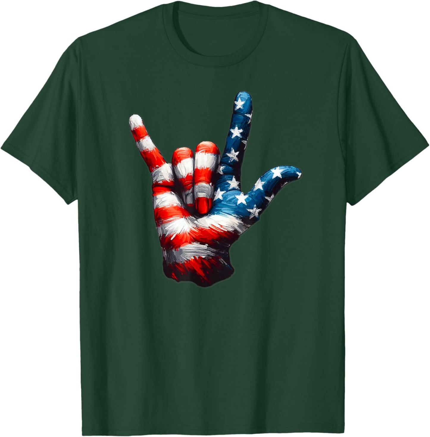 ASL USA Flag 'Love Sign' for Independence and Veterans Day T-Shirt - T-Shirt | Forest