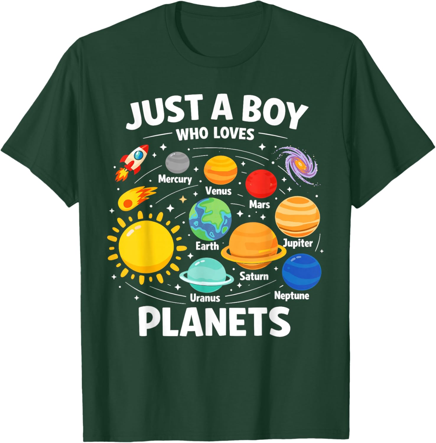 Just A Boy Who Loves Planets Solar Space System Astronomy T-Shirt - T-Shirt | Forest