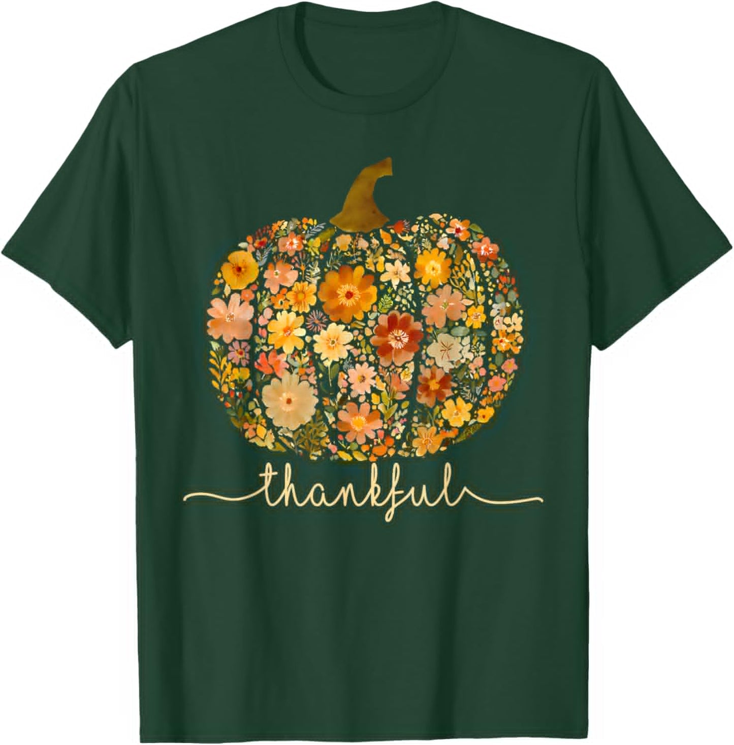 Pumpkin Wildflower Thankful Thanksgiving Autumn Leaves Retro T-Shirt - T-Shirt | Forest