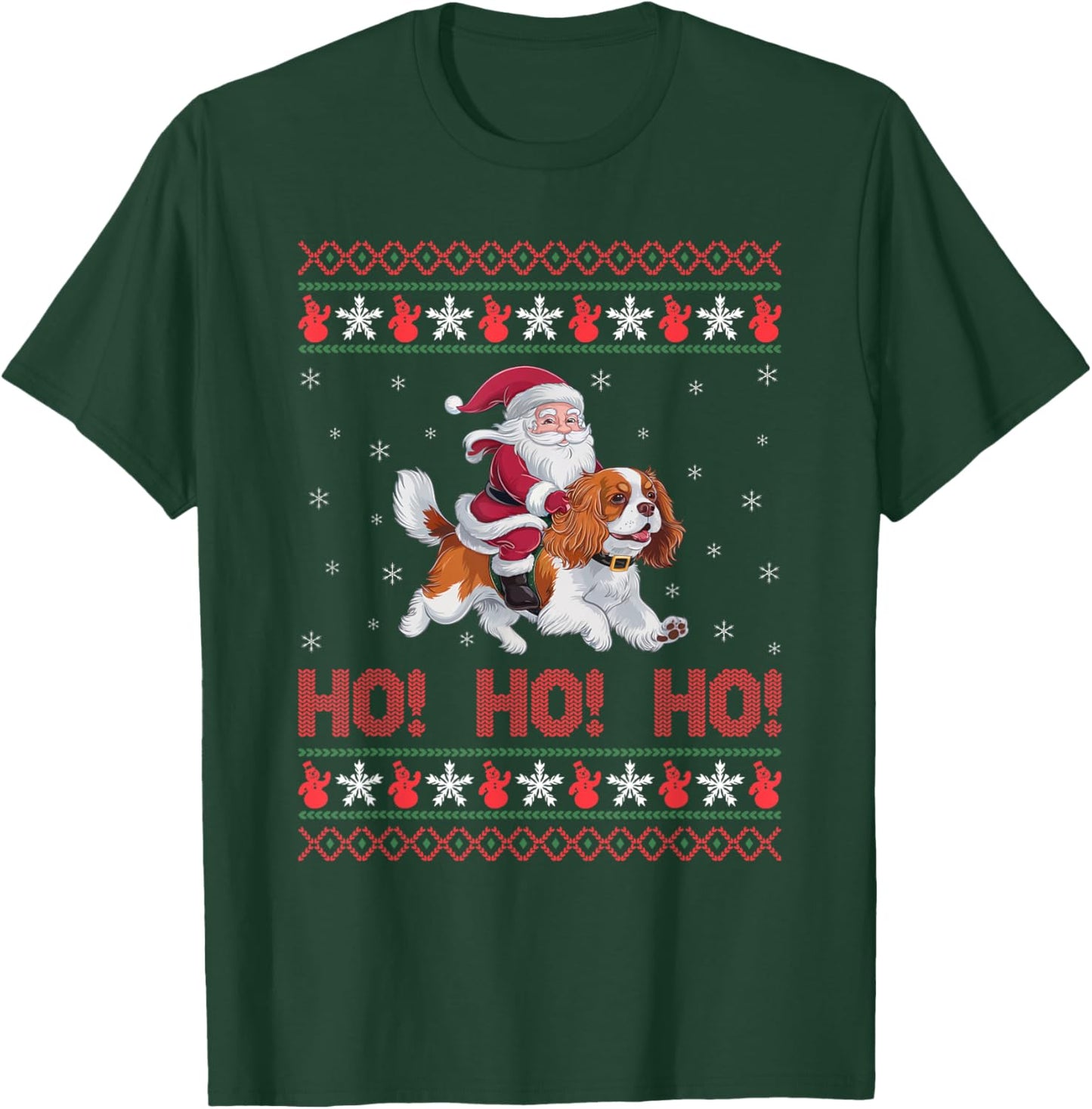 Ho Ho Ho Santa Riding Cavalier King Charles Spaniel Dog Xmas T-Shirt - T-Shirt | Forest
