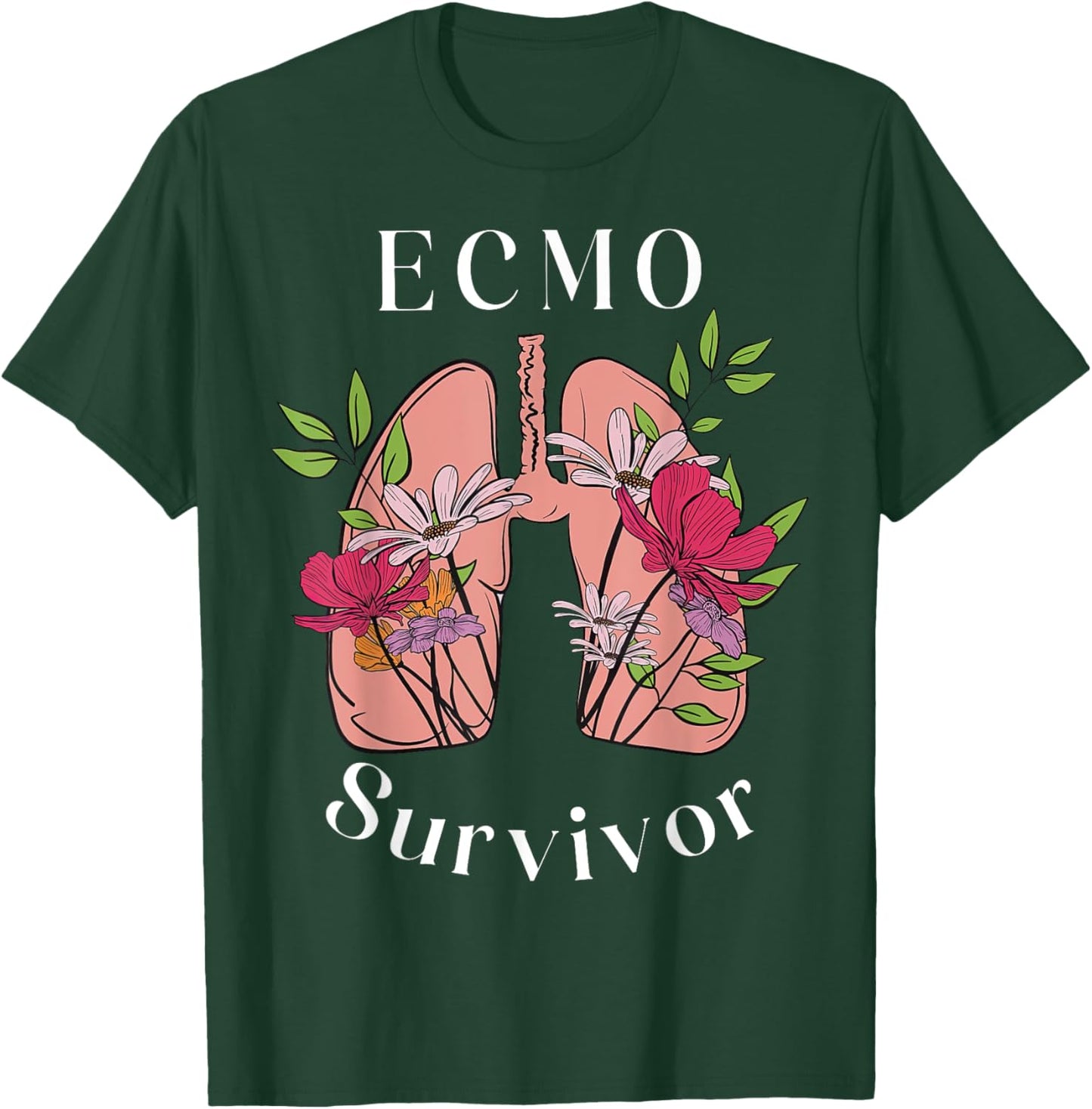Floral Lungs ECMO Survivor ECMO Oxygenator Nurse Hospital T-Shirt - T-Shirt | Forest