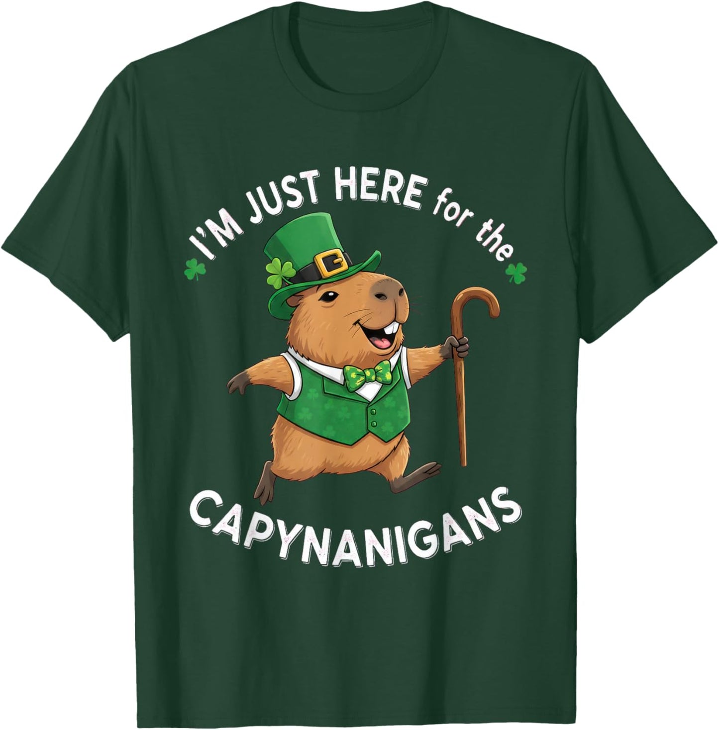 Funny St Patricks Day Capybara I'm Just Here Capynanigans T-Shirt - T-Shirt | Forest