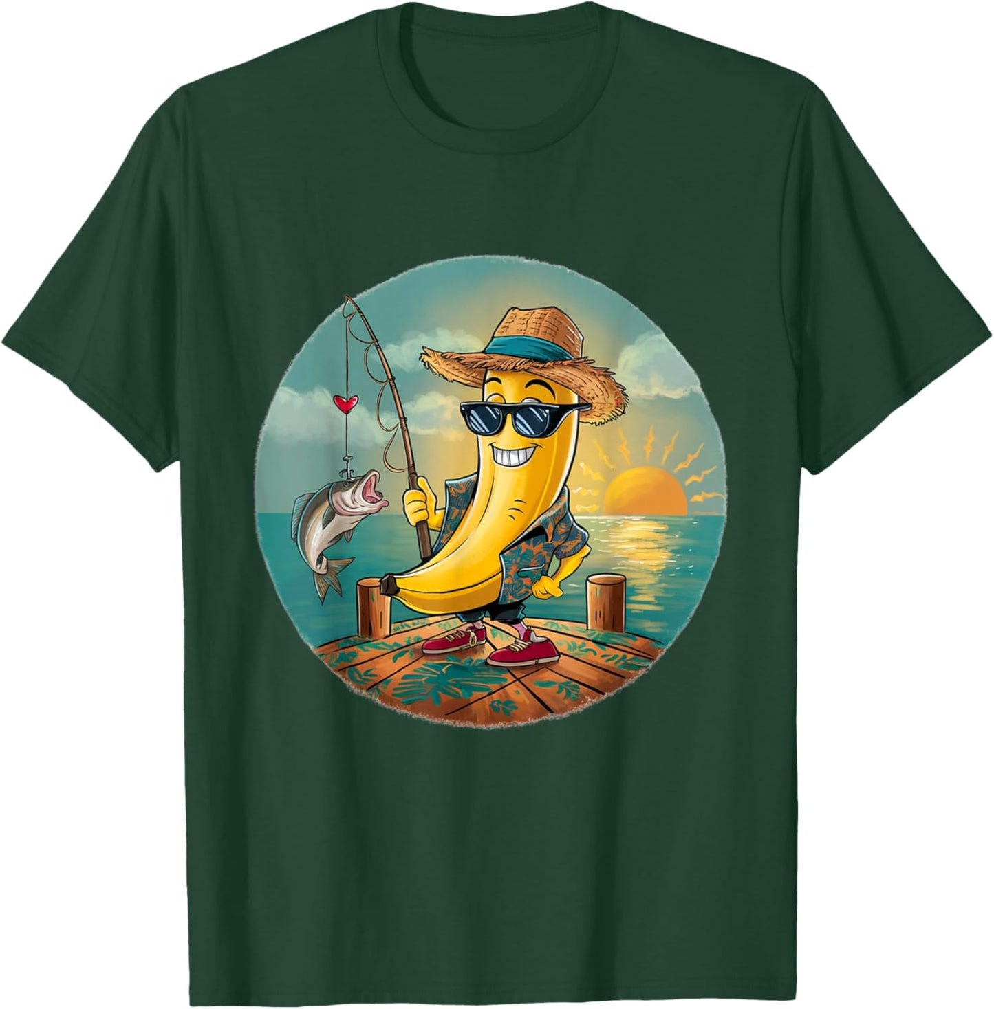 Lucky Fishing Funny Banana Humor T-Shirt - T-Shirt | Forest