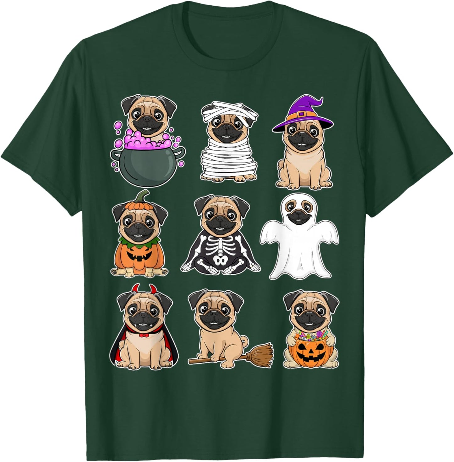 Pug Halloween Costume Spooky Ghost Pumpkin Pug Halloween T-Shirt - T-Shirt | Forest