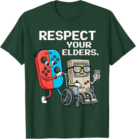Respect Your Elders Retro Gaming Funny Gamer Controller 80s T-Shirt - T-Shirt | Forest