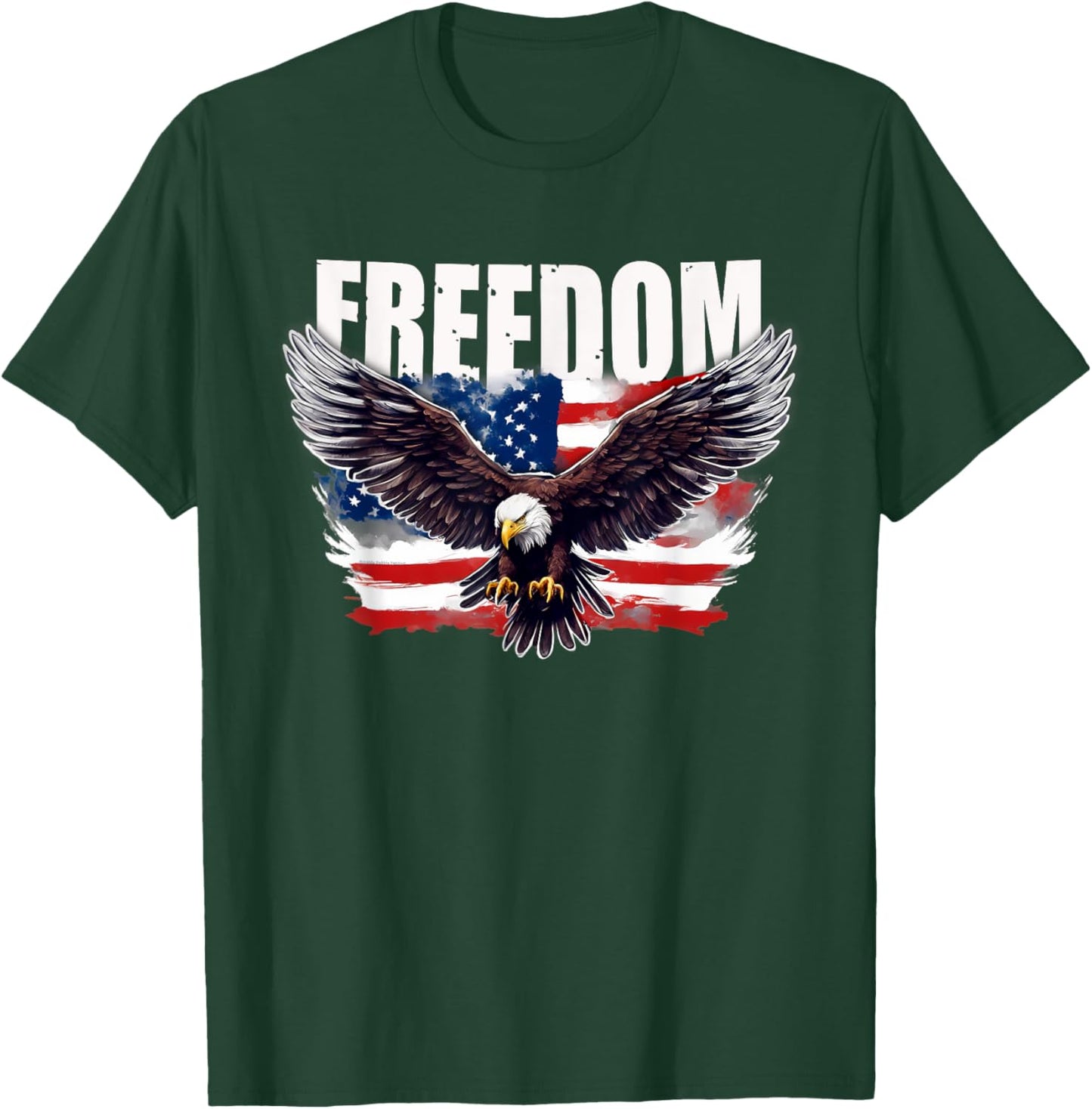 Patriotic USA American Flag and Eagle FREEDOM 4th of July T-Shirt - T-Shirt | Forest