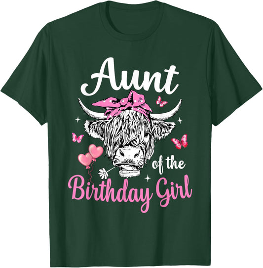 Aunt Of The Birthday Girl Highland Cow Family Matching T-Shirt - T-Shirt | Forest