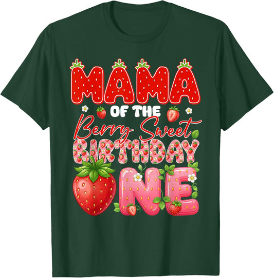 Mama of The Berry Sweet Birthday One Strawberry Matching T-Shirt - T-Shirt | Forest