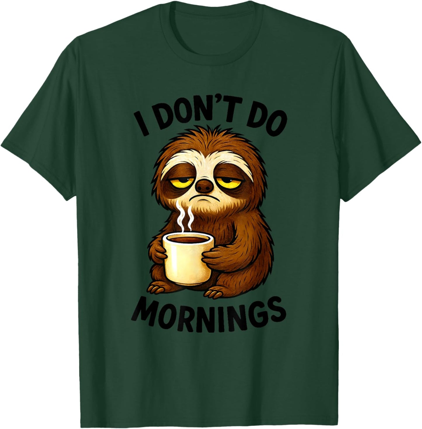 I Don't Do Mornings Funny Quote Sleepy Sloth Coffee Lover T-Shirt - T-Shirt | Forest