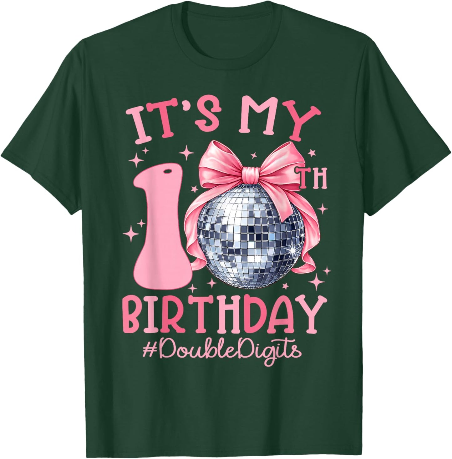 Cute It's My 10th Birthday Girl Coquette Bow Double Digits T-Shirt - T-Shirt | Forest