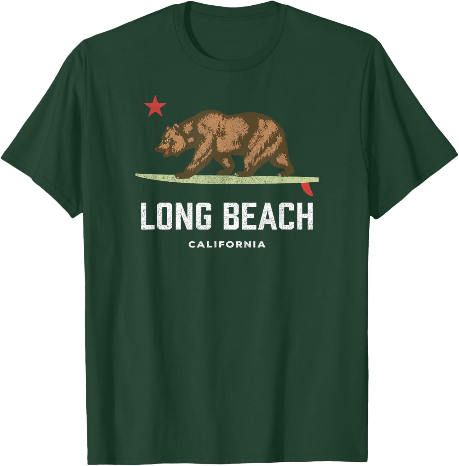 Vintage Long Beach California Bear Surfing Boys Girls T-Shirt - T-Shirt | Forest