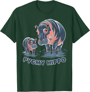Cute Baby Pygmy Hippo Moo Deng Funny Zoo For Family Kids T-Shirt - T-Shirt | Forest