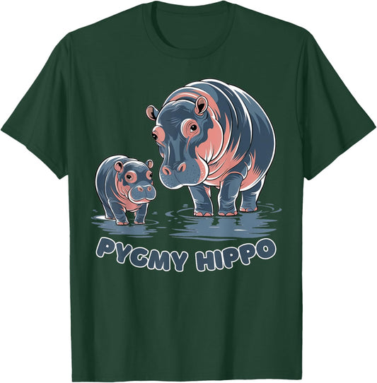 Cute Baby Pygmy Hippo Moo Deng Funny Zoo For Family Kids T-Shirt - T-Shirt | Forest