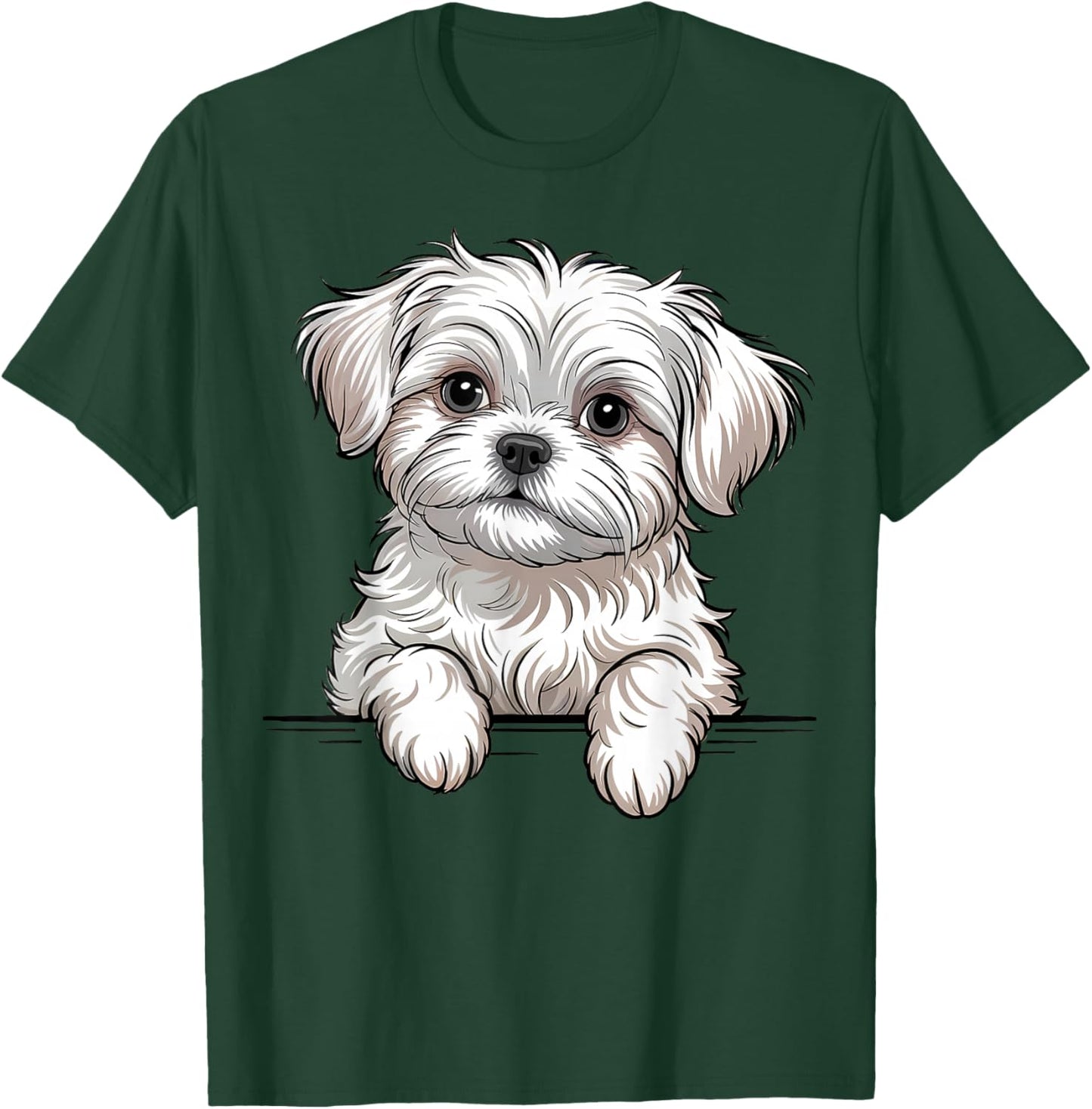 Maltese Funny Peeking Pocket Puppy Dog Lover T-Shirt - T-Shirt | Forest